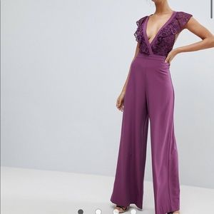 ASOS Wrap Jumpsuit with Wide Leg, Tall, Plum color, Size 4 US